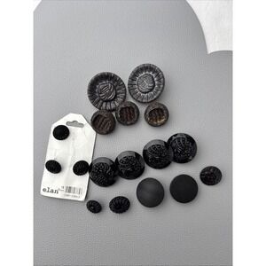 Vintage Black & Brown Button Lot Mixed Textured Carved Resin & Glass Look Design